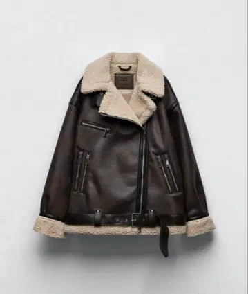 ZARA 다크 브라운 가죽 재킷 보아 재킷