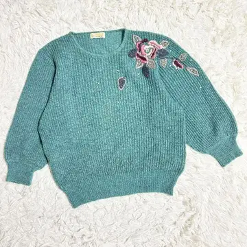 빈티지 [ M ] 빅 꽃 자수 펄 니트 긴팔 스웨터 구제 의류 가을/겨울