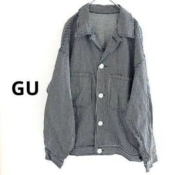 GU 코튼 100 스트라이프 자켓 남성용 M 오버사이즈 남녀 공용