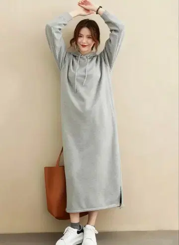 미사용 새상품 여성용 후드티 원피스 L 사이즈 그레이 속기모