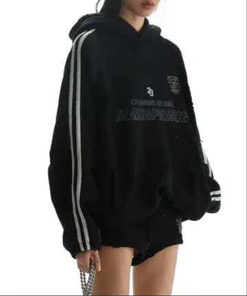 MASONPRINCE 래글런 사이드 라인 데미지 가공 후드티 L 사이즈