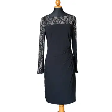 포멀 레이스 소매 블랙 원피스 M 안감 있음