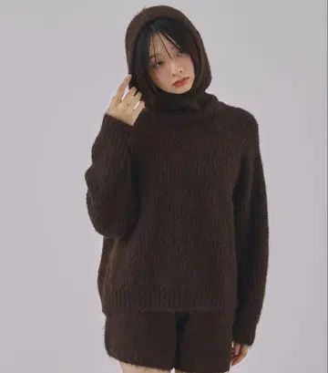 Unblend 발라클라바 세트 멜란지 니트 풀오버 니트 숏팬츠