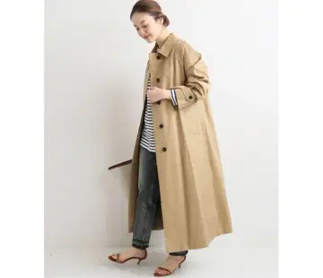 IENA 하이카운트 개버딘 스텐카라 코트 안감 체크 베이지