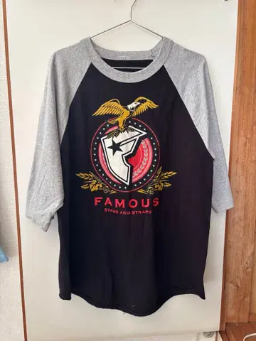 FAMOUS 7부 소매 티셔츠 L 사이즈 블랙/그레이