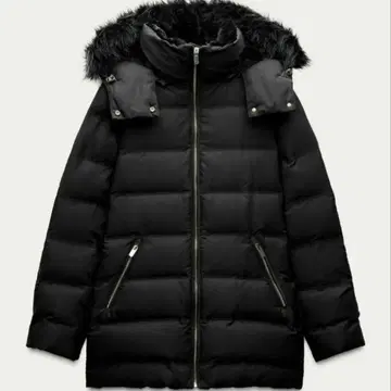 새상품급 L 사이즈 ZARA 세미롱 기장 퍼 후드 다운