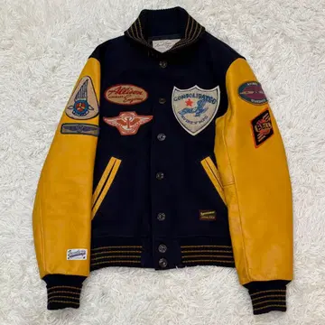 1795 AVIREX 바시티 자켓 소매 가죽 USA제 40 네이비