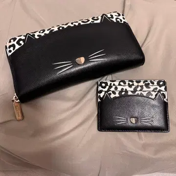 새상품급 케이트 스페이드 가죽 캣 고양이 라운드 지퍼 장지갑 블랙