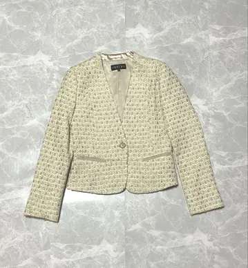 새상품급 INDIVI 트위드 노카라 자켓 36 베이지 일본제