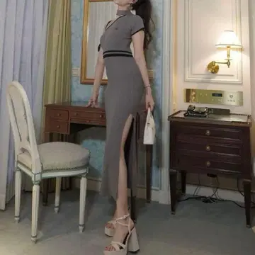 amerge 니트 원피스 롱 원피스 그레이