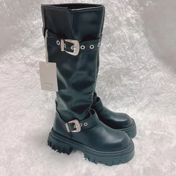 [완판템] emmy 버클 벨트 롱 부츠 블랙 24cm