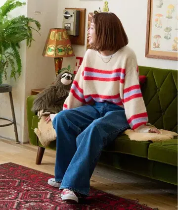 [ 미사용 새상품 ] B.C STOCK 멀티 보더 니트