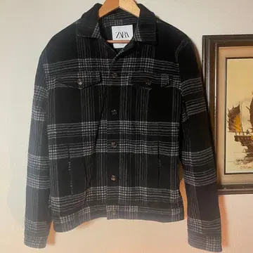 ZARA 블랙 그레이 체크 셔츠 자켓