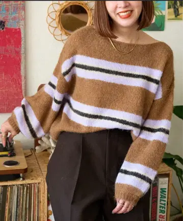 [택 포함 미사용 새상품] B.C STOCK 멀티 보더 니트