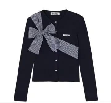 CRANK 리본 네이비 긴팔 가디건