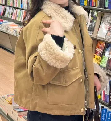 베이지 플리스 혼합 자켓