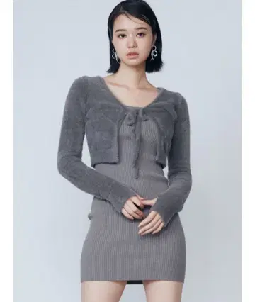 EMODA 샤기 2피스 미니 원피스 그레이