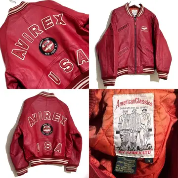 AVIREX 아비렉스 아치 로고 가죽 자켓 빨간색 80s 구제 의류