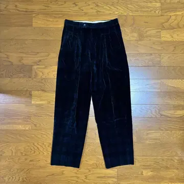 블랙 x 블루 체크 코듀로이 투 턱 와이드 팬츠 구제 의류