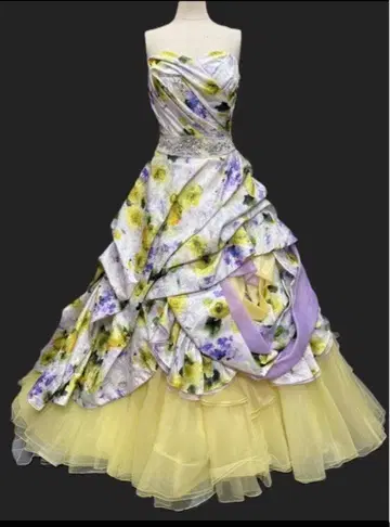 플라워 프린트 스트랩리스 롱 드레스