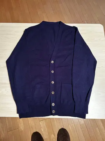 최고급 촉감 캐시미어 100% V넥 니트 가디건 다크 네이비 L