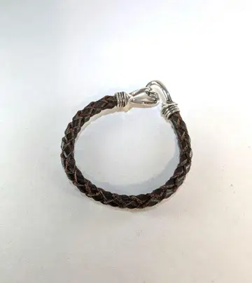 뜨개질 천연 가죽 브라운 실버 925 팔찌