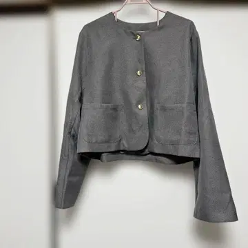 Meiru 금장 버튼 노카라 자켓 그레이