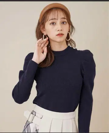 31 Sons de mode 어깨 비쥬 모크넥 니트 네이비