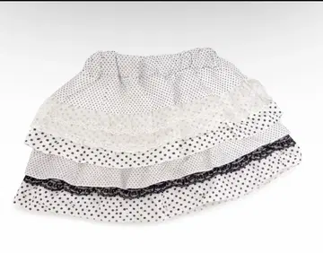 화이트 블랙 도트 레이스 다단 프릴 미니 스커트