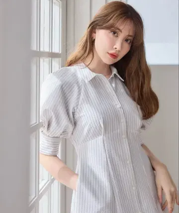 herlipto 볼륨 슬리브 스트라이프 드레스