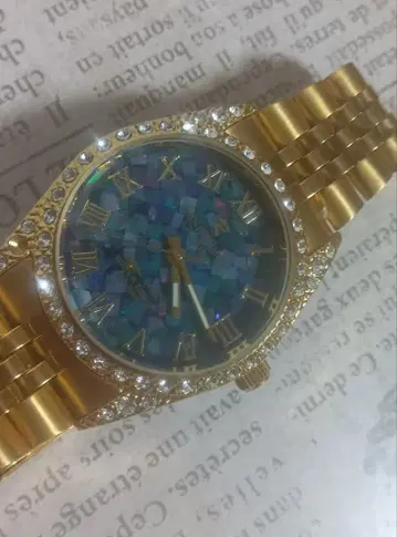 골드 스톤 장식 라메 믹스 파랑 다이얼 시계