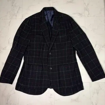 빔즈 네이비 체크 무늬 테일러드 자켓