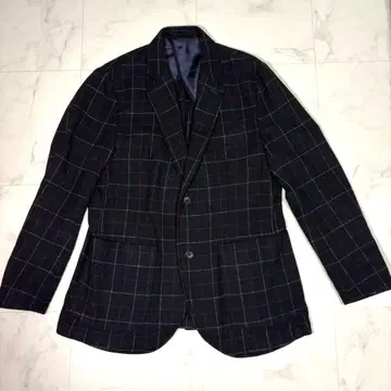 빔즈 네이비 체크 무늬 테일러드 자켓