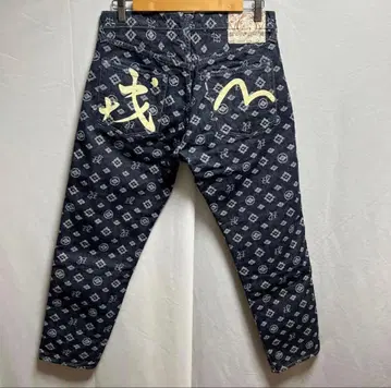 EVISU 에비수 5500 자카드 올 패턴 데님 팬츠 페인트