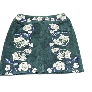자수 스웨이드풍 미니 스커트 꽃무늬 그린 S 상당