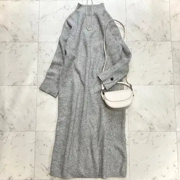 새상품급 쉽스 울 캐시미어 하이넥 니트 원피스 꽈배기 세탁 가능 그레이