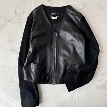 agnes b. 에네스베 가죽 x 코튼 이소재 절개 자켓 1