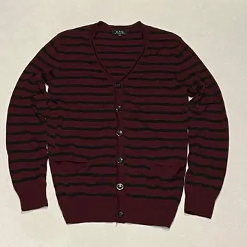 A.P.C. 보르도 x 블랙 슬림 보더 울 V넥 가디건 XS 스테디셀러