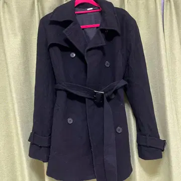 ICB 블랙 더블 브레스트 피 코트