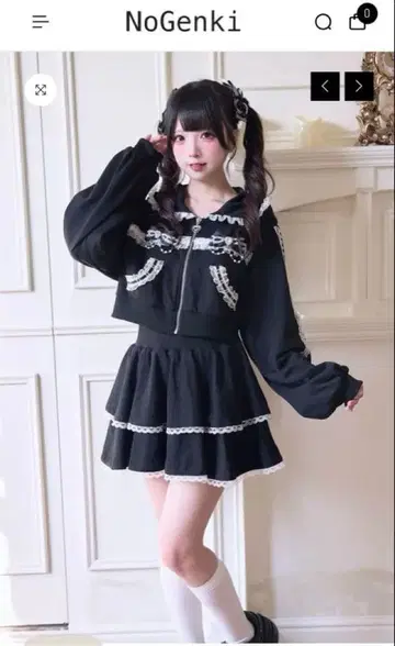 NoGenki 레이스 저리 셋업 후드티 스커트 M 사이즈 블랙