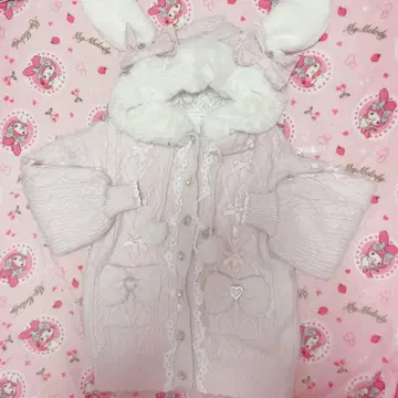 새상품급 리즈리사 토끼 귀 페더 니트 후드티 핑크