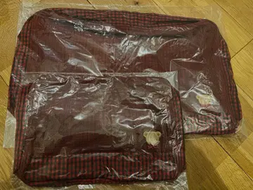 새상품 파밀리아 메쉬 파우치 빨간색 체크 대와 중 세트