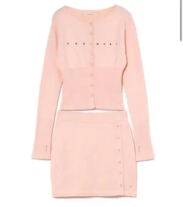 메리 로고 가디건 세트업 핑크