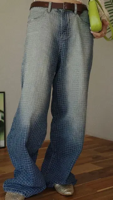 그라데이션 블루 체크 무늬 데님 팬츠 osrs 오리시스