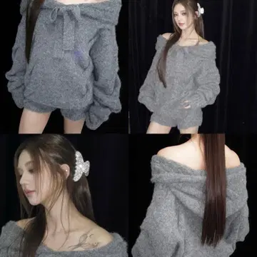 andwang 리본 오프숄더 니트 세트 니트