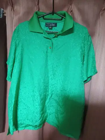 VICO 그린 최고급 차이나 실크 꽃무늬 반팔 피케 셔츠 빅 사이즈