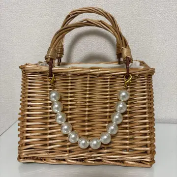 유카타 바스켓백 베이지 펄 비즈 장식