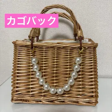 유카타 바스켓백 베이지 펄 비즈 장식