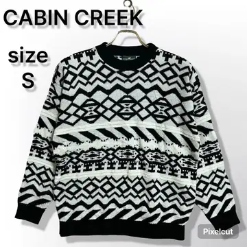 CABIN CREEK 총무늬 니트 스웨터 S USA제 블랙 화이트