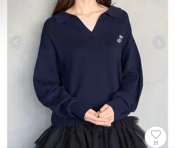 리본 베어 스키퍼 니트 풀오버 네이비